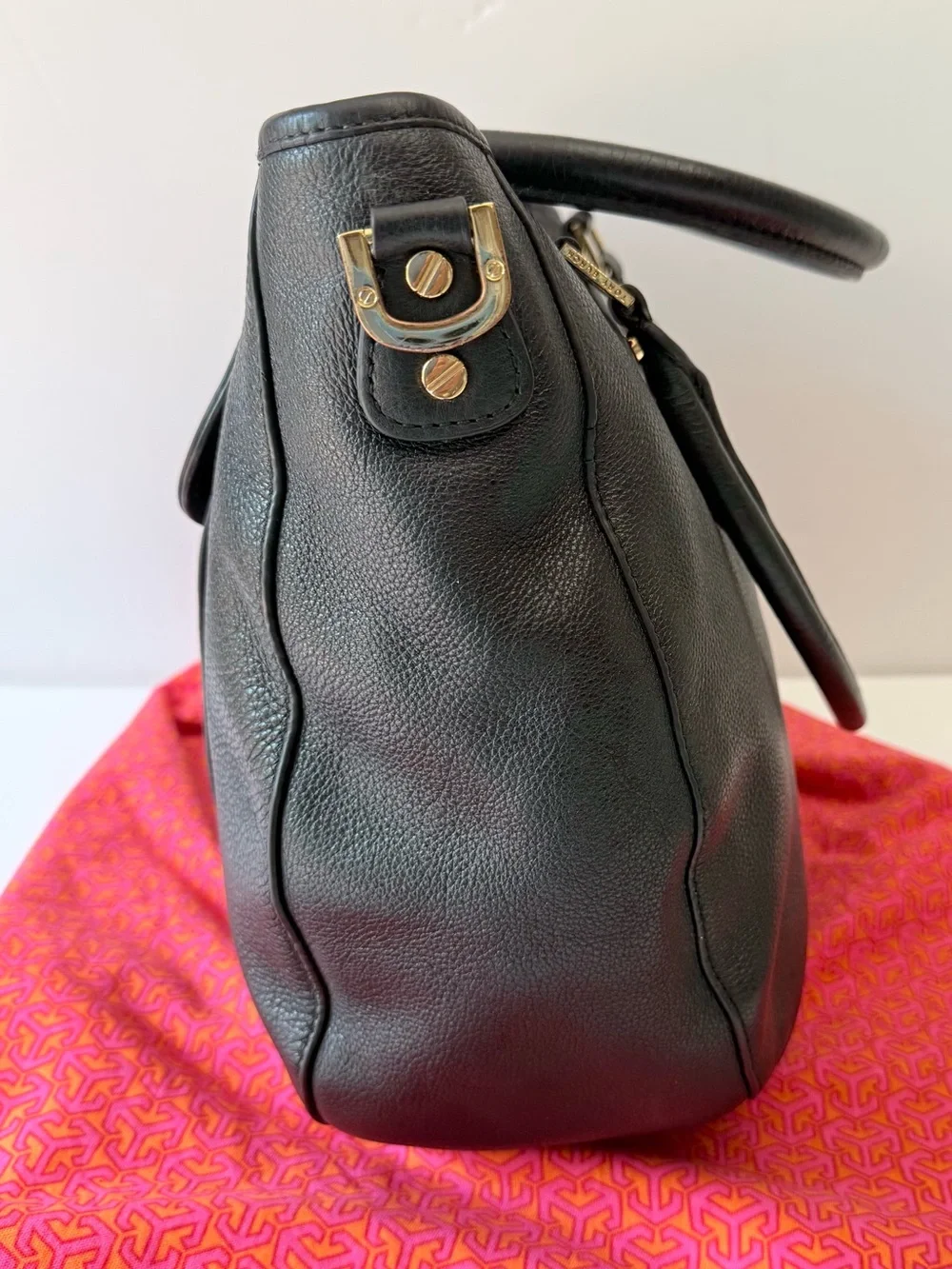 Tory Burch Amanda Large Black Pebbled Leather Tote Shoulder Bag Gold Hardware